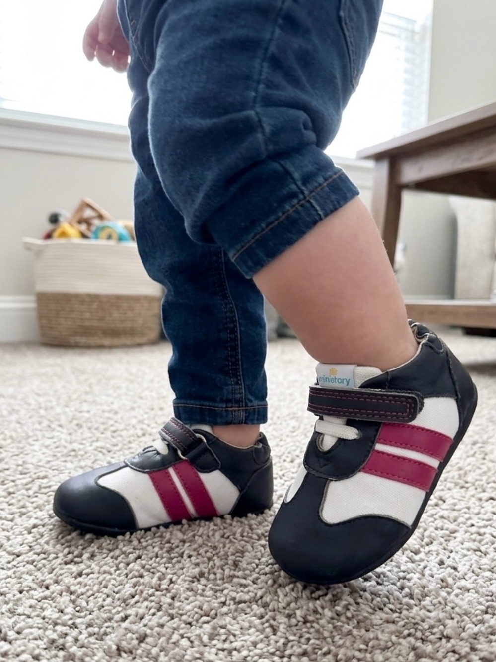Infant/ Toddler Black White Pink Athletic Shoes with Hook-and-Loop Strap